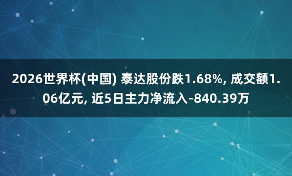 2026世界杯(中國) 泰達股份跌1.68%， 成交額1.06億元， 近5日主力凈流入-840.39萬