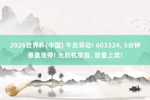 2026世界杯(中國) 午后異動! 603324， 5分鐘垂直漲停! 光刻機宗旨， 放量上攻!
