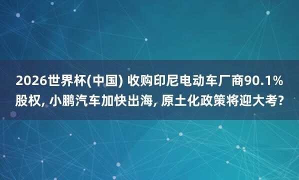 2026世界杯(中國) 收購印尼電動(dòng)車廠商90.1%股權(quán)， 小鵬汽車加快出海， 原土化政策將迎大考?